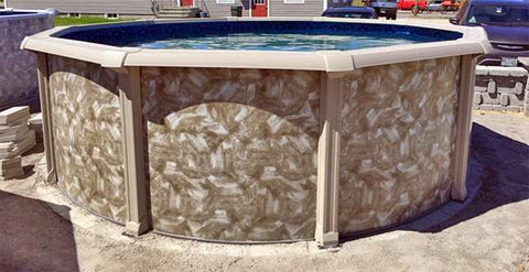 52 " Above Ground Tan Resin Frame Swimming Pool, Brush Stroke Steel Wall, Resin Toprails, Caps, and Uprights